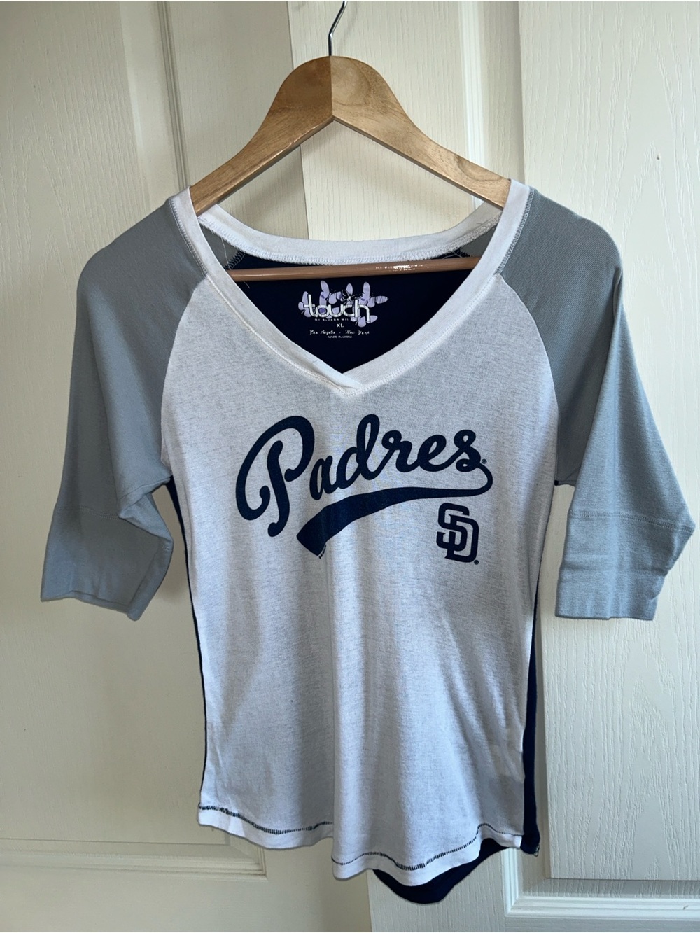 Touch by Alyssa Milano White and Light Gray Padres Raglan V-Neck Tee